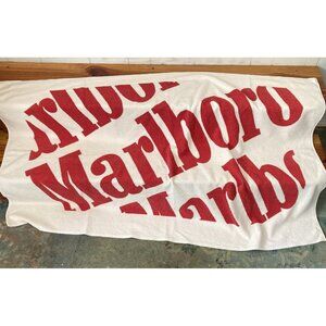 Vintage Marlboro Beach Bath Towel Collectible White Red Spellout Lettering 57”